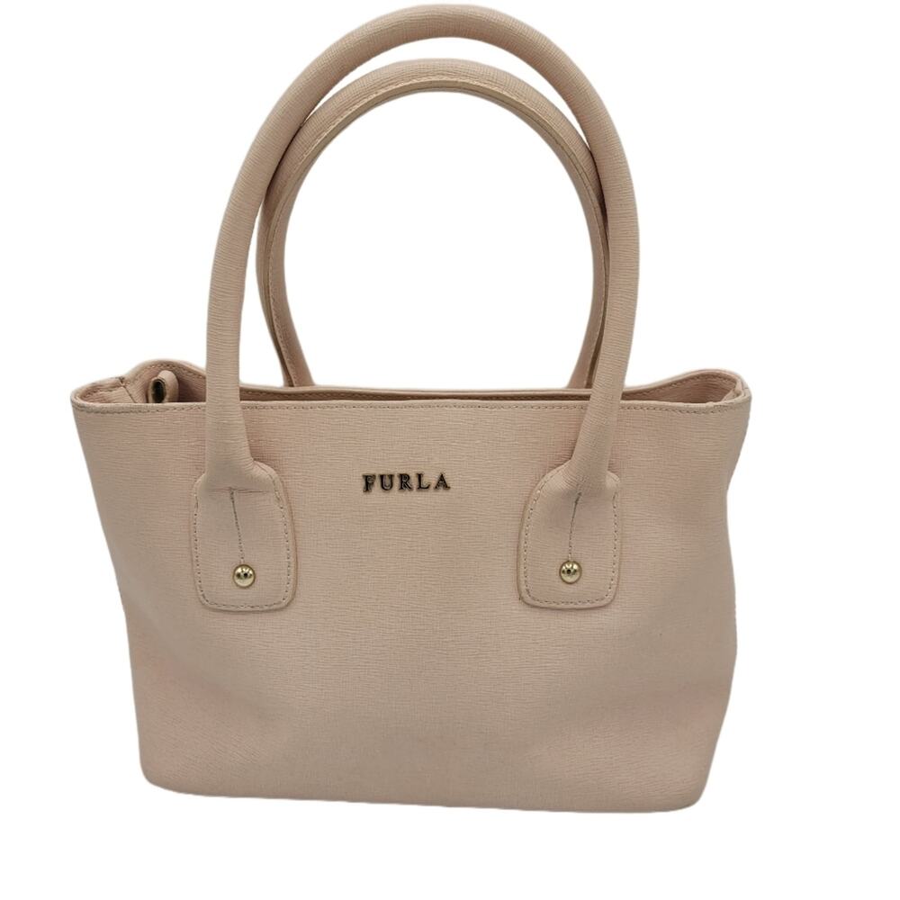 Demure Furla Pale Pink Leather Rolled Handle Bag